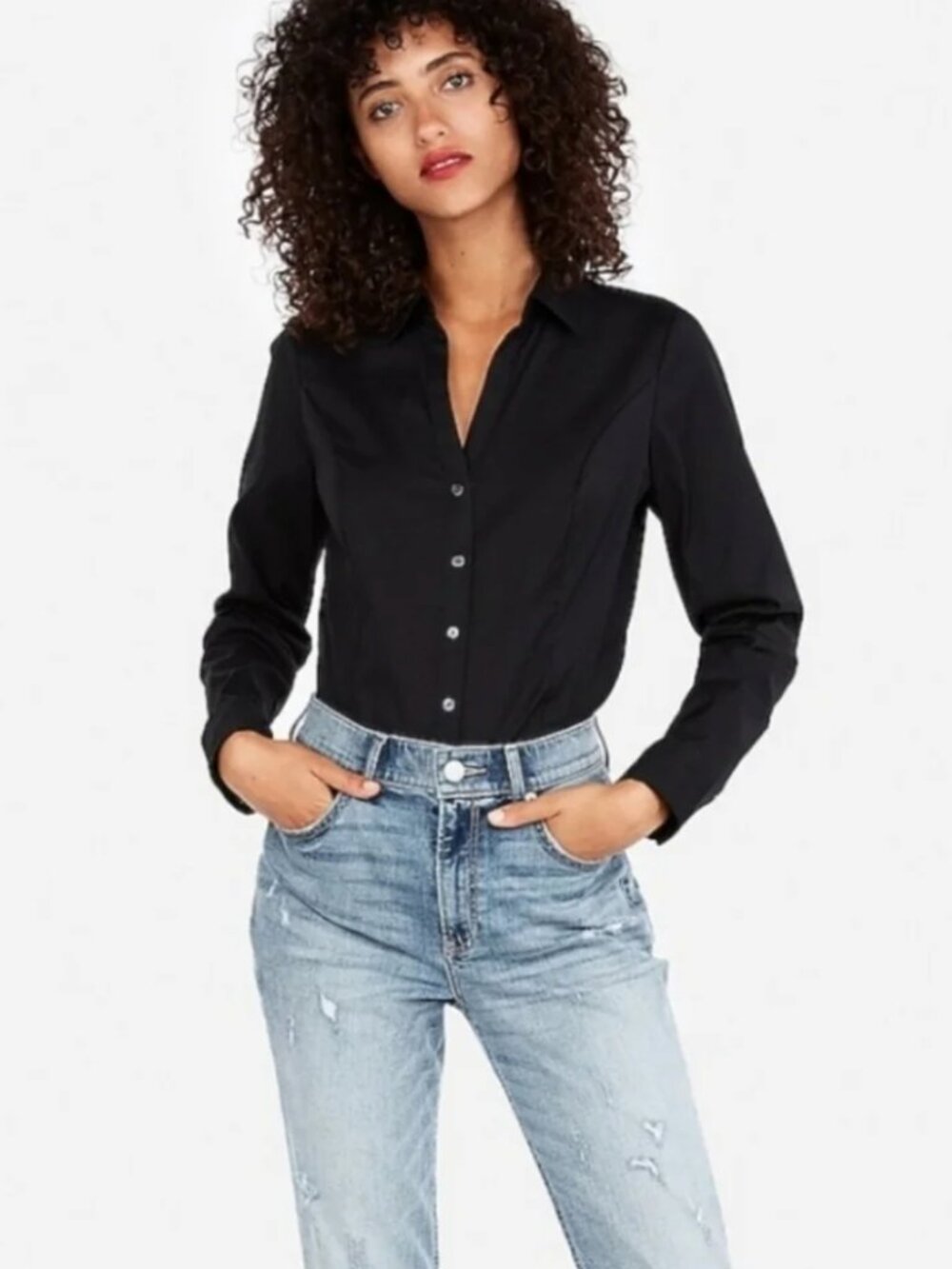Express Black Button Down Long Sleeve Shirt XS